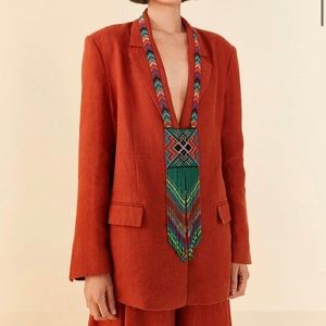 Farm Rio Linen Single-Breasted Brown Blazer Size M NWT